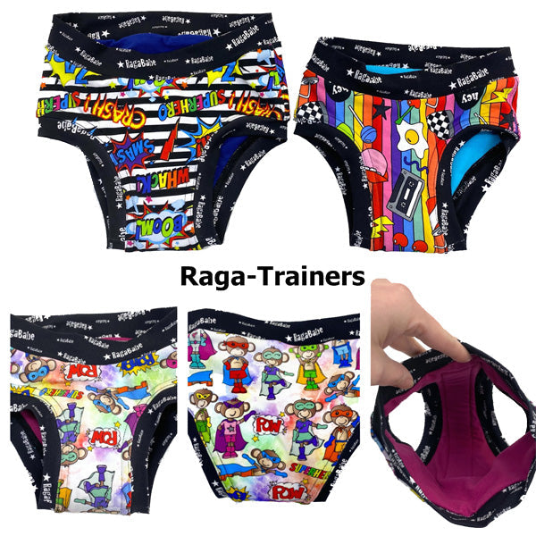 Raga-Trainers for children by RagaBabe have an extra absorbancy layer built into the lining.