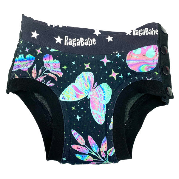 Trainer underware for children shown in Sweet Rebel print by RagaBabe.