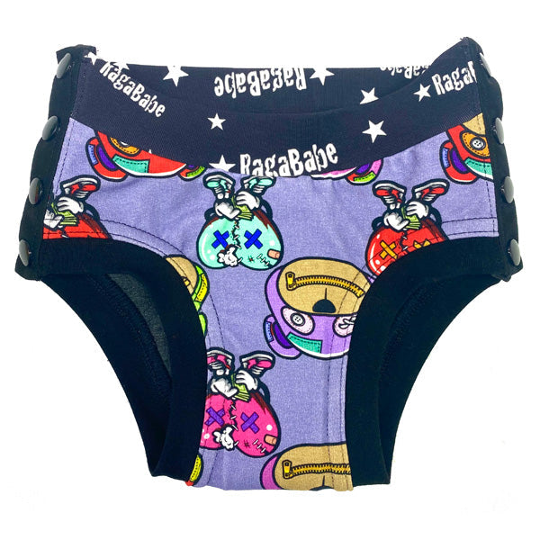 Trainer underware for children shown in Zipper Bear print by RagaBabe.